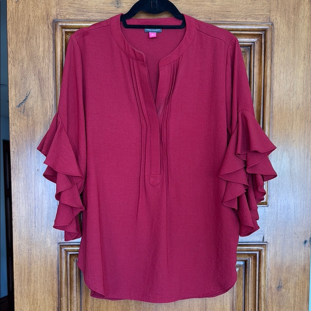 Vince Camuto Red Blouse with Ruffle Sleeves